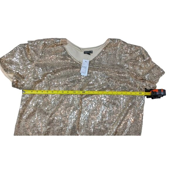 Lane Bryant Gold Sequin Short Sleeve Top Blouse Womens 24 Scoop V-Neck NWT - Picture 3 of 5